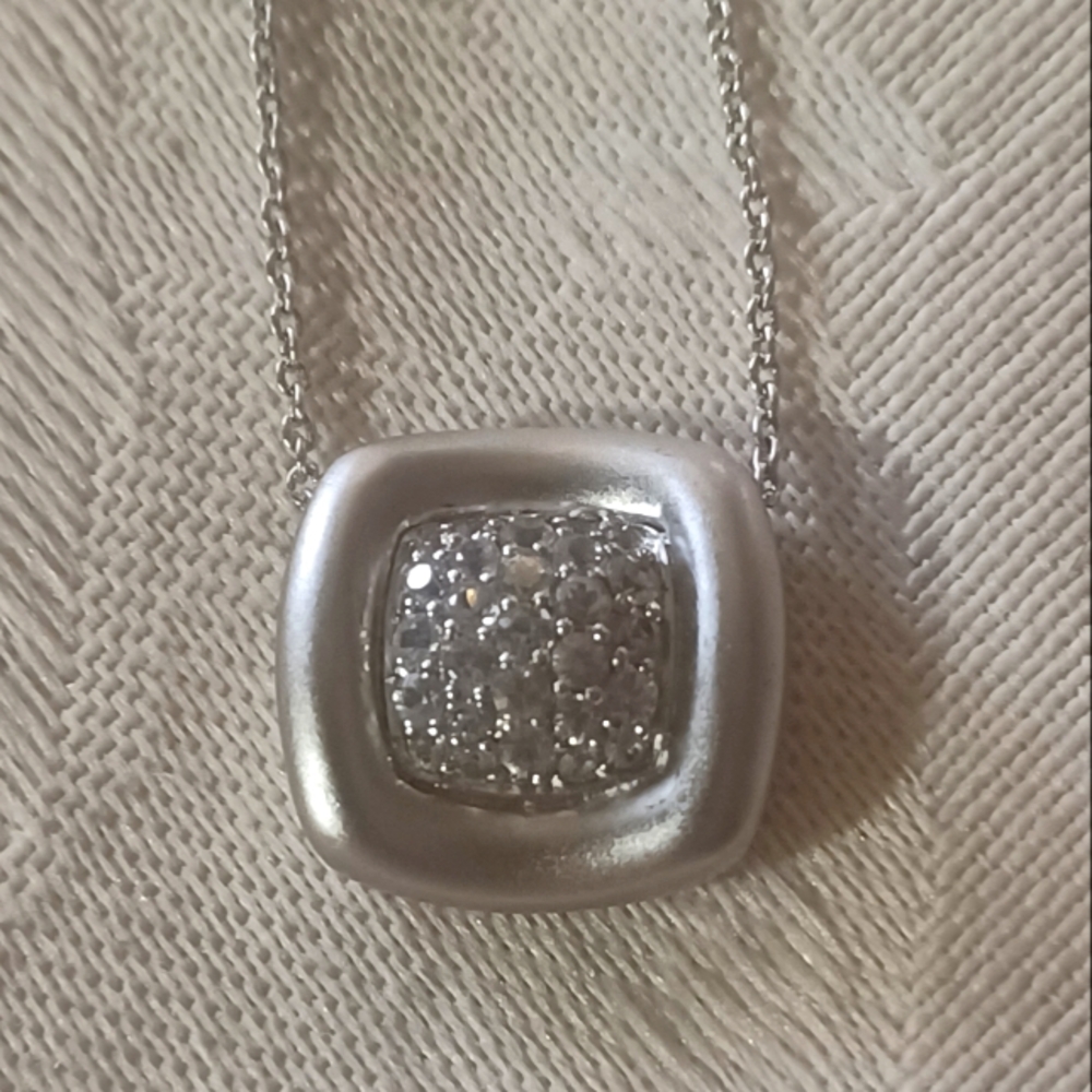 Gabriel & Co Square Necklace, White Sapphire, SS, 17 Inches